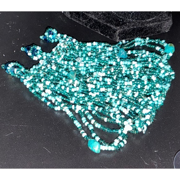 Boho Beaded Bracelet Turquoise Blue Seed Bead Layered - Picture 4 of 5